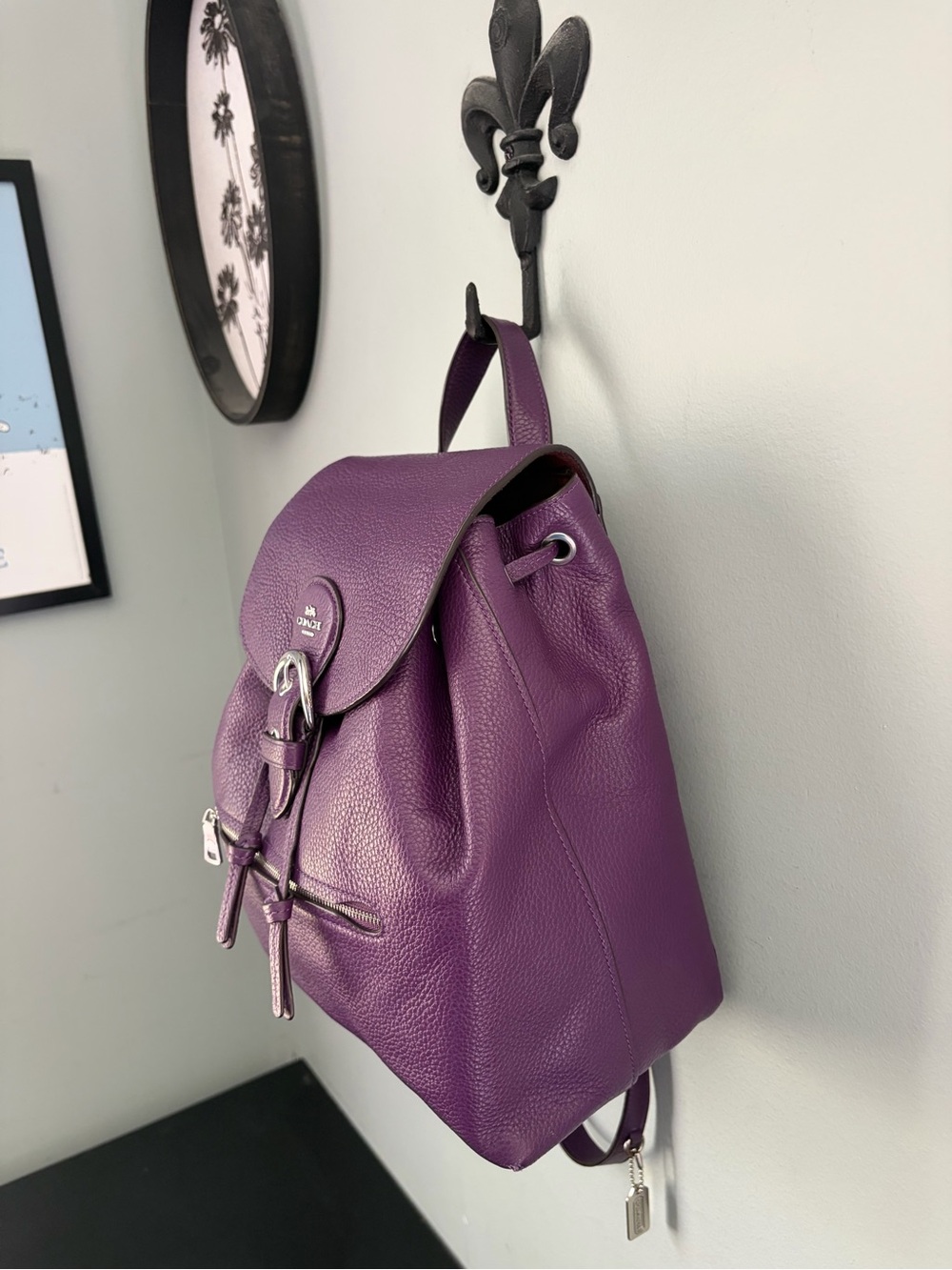 COACH Kleo Backpack Purple Pebble Leather/ Silver Hardware/ Adj Straps ~ C5648 - Picture 5 of 14